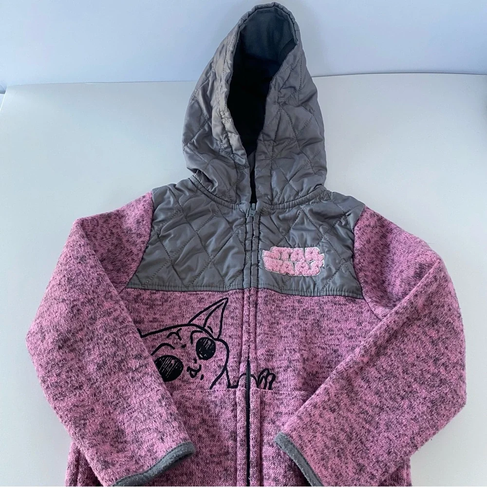 Star‎ Wars Girl's Baby Yoda Pink Full Zip Up Hooded Light Weight Jacket Size 5